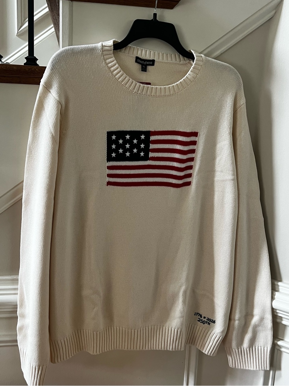 Cream 100 % Cotton Crew Neck Flag Sweater